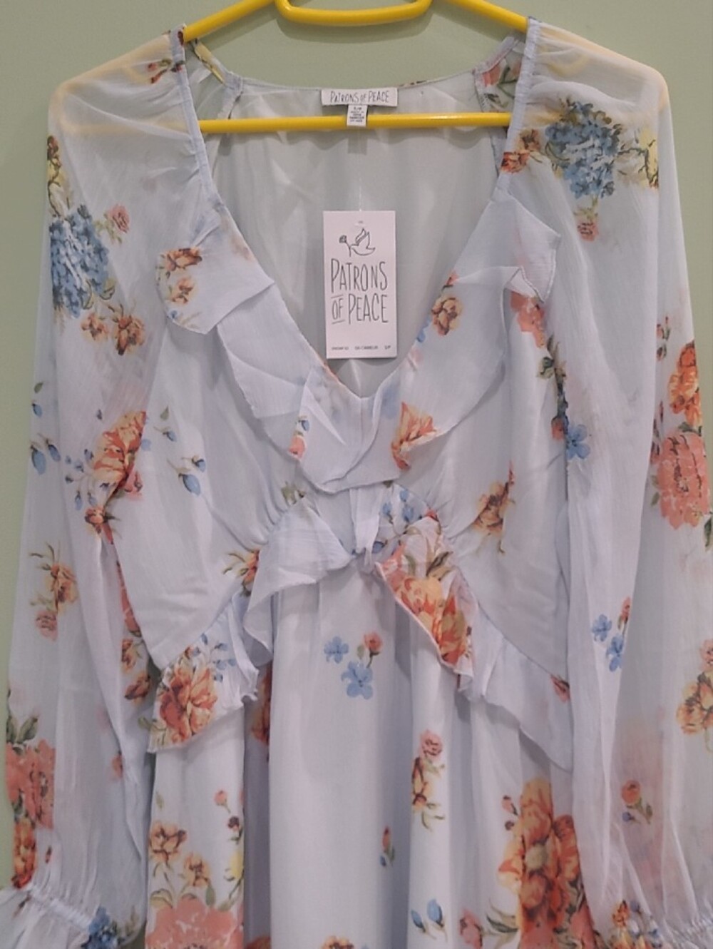 Patrons of Peace Pale Blue Floral Ruffle Maxi Dress - Picture 3 of 7
